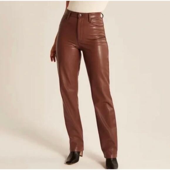 Abercrombie & Fitch Vegan Leather‎ 90s Straight Ultra High Rise Pants NWT 35 20R - Picture 1 of 8